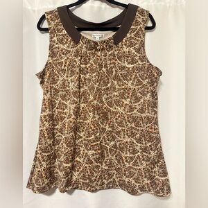 croft & barrow Brown and Cream Printed Sleeveless Top with Dark Brown Collar